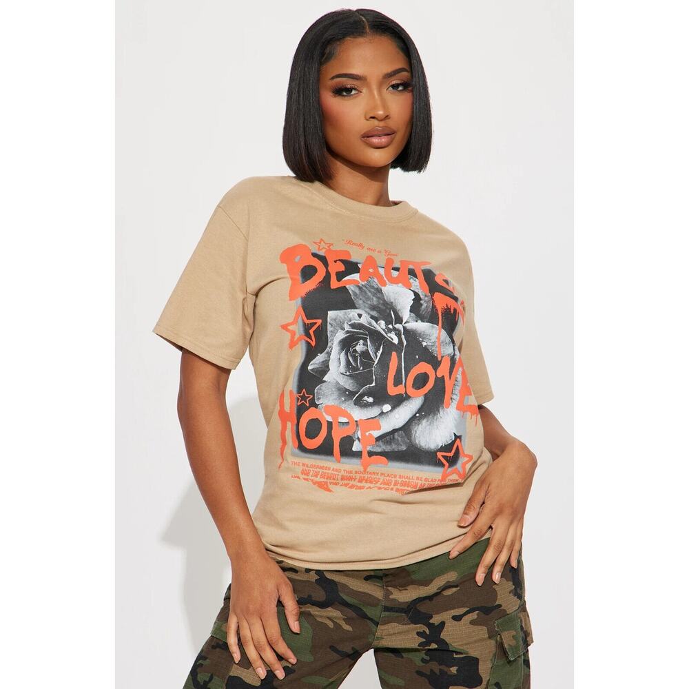 Fashion Nova Women's T-Shirt Beauty in All Places Relaxed Boyfriend Fit Tee